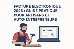 Illustration facture électronique 2026 pour artisans et auto-entrepreneurs avec logiciel de facturation gratuit