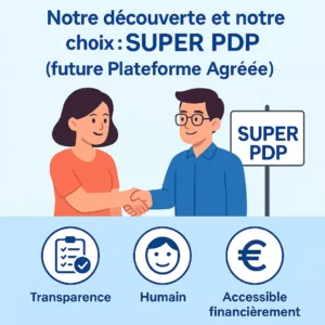 Illustration symbolisant les valeurs de Super PDP : transparence, approche humaine et accessibilité financière dans la facturation électronique 2026