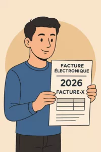 Illustration d’un utilisateur tenant une facture électronique 2026 au format Factur-X.