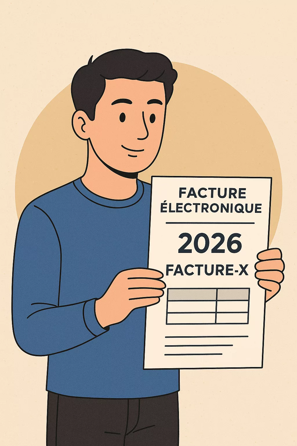 Illustration d’un utilisateur tenant une facture électronique 2026 au format Factur-X.