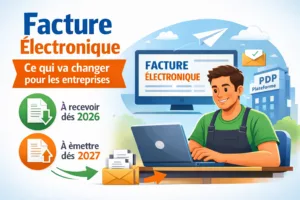 Illustration expliquant la facture électronique avec réception en 2026 et émission en 2027 via une PDP/PA