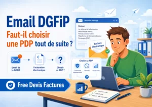 Illustration sur la facturation électronique avec calendrier de déploiement 2026-2027 et réception progressive des factures dans Free Devis Factures