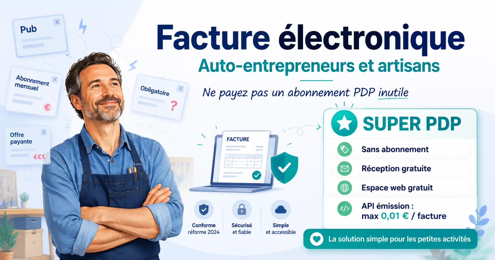 Facture électronique pour auto-entrepreneurs et artisans avec SUPER PDP sans abonnement mensuel inutile